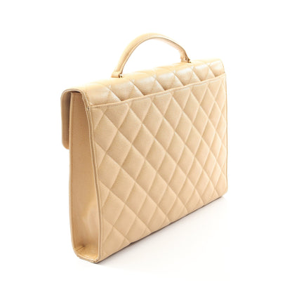 マトラッセ ブリーフケース ビジネスバッグ キャビアスキン ベージュ ゴールド金具 シャネル バッグ CHANEL