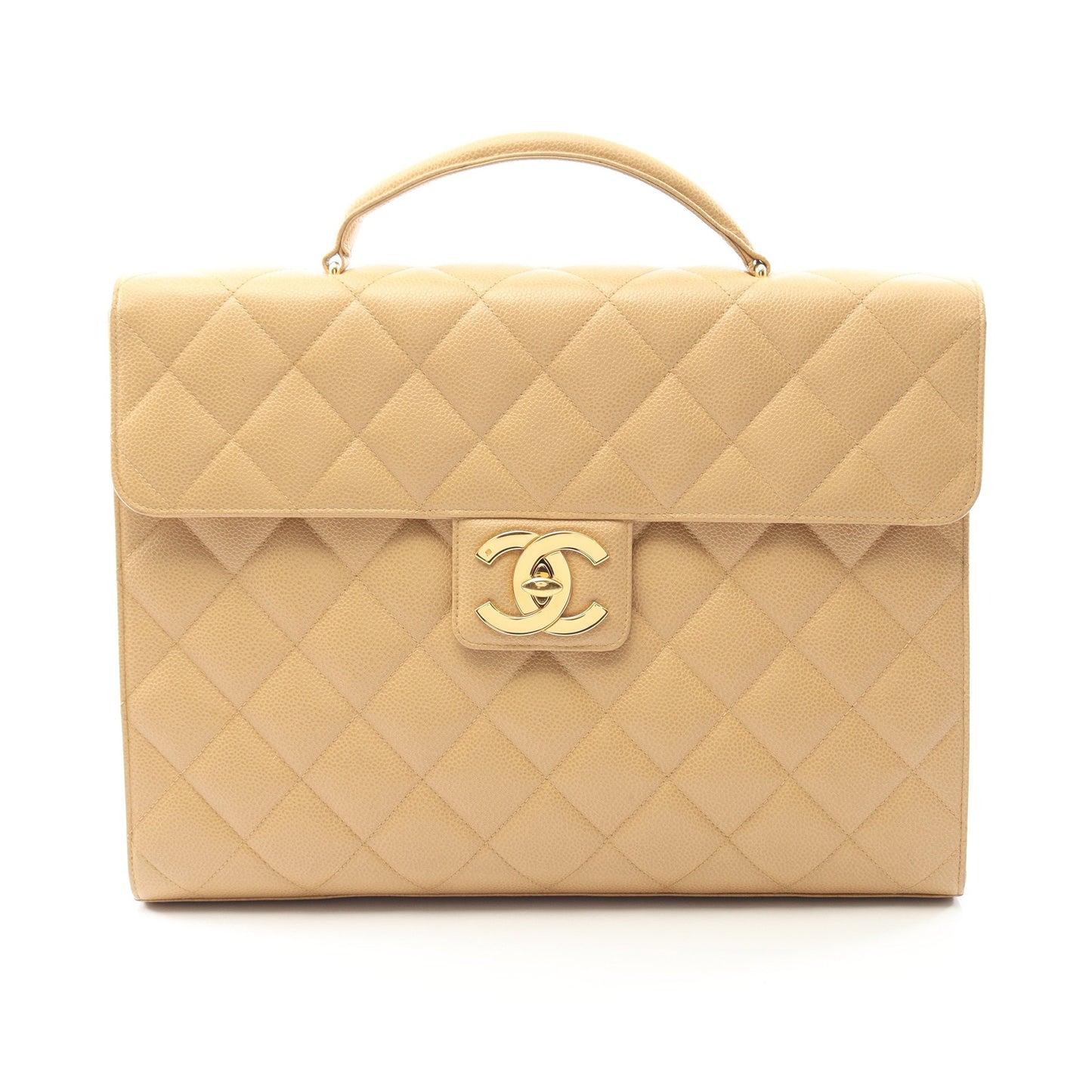 マトラッセ ブリーフケース ビジネスバッグ キャビアスキン ベージュ ゴールド金具 シャネル バッグ CHANEL