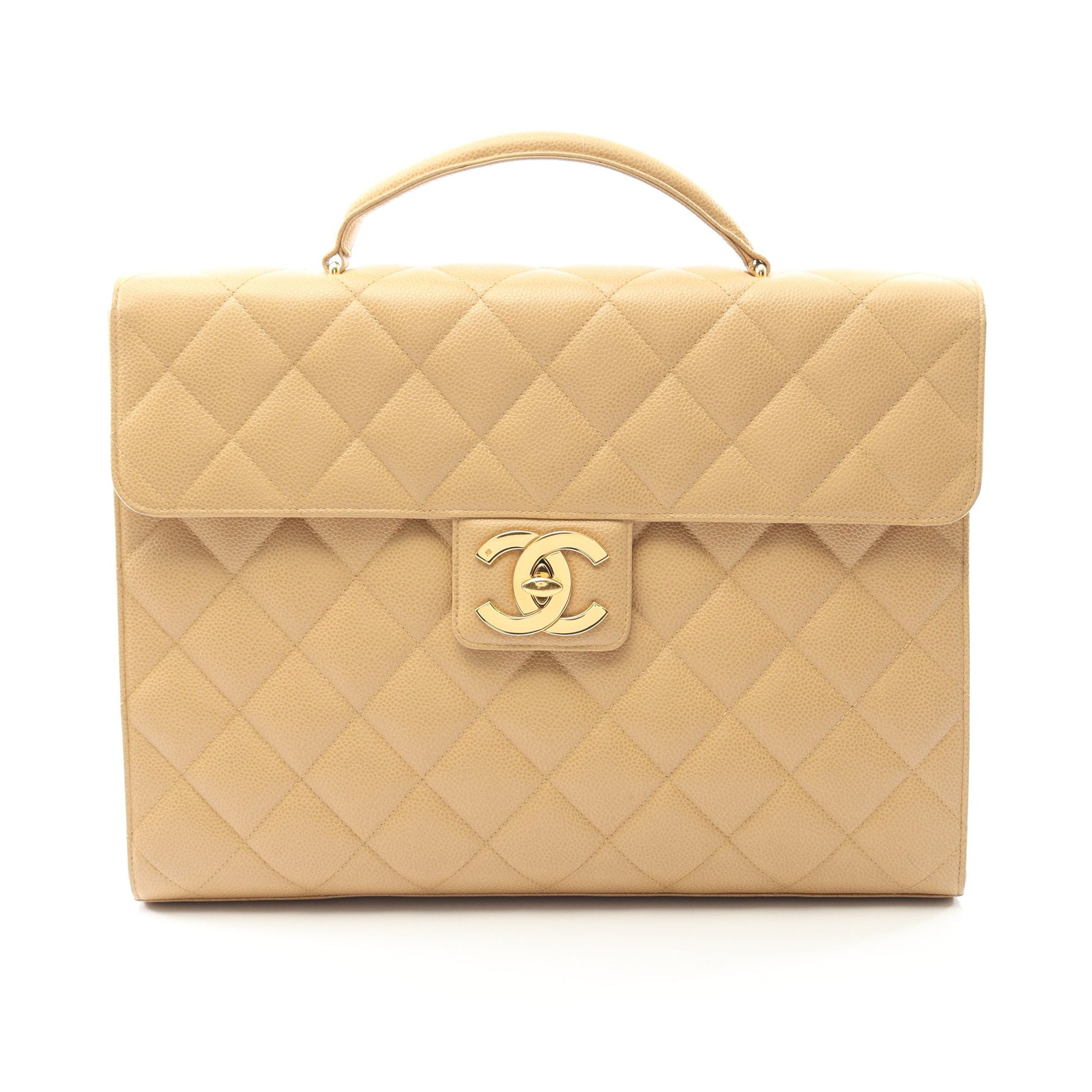 マトラッセ ブリーフケース ビジネスバッグ キャビアスキン ベージュ ゴールド金具 シャネル バッグ CHANEL