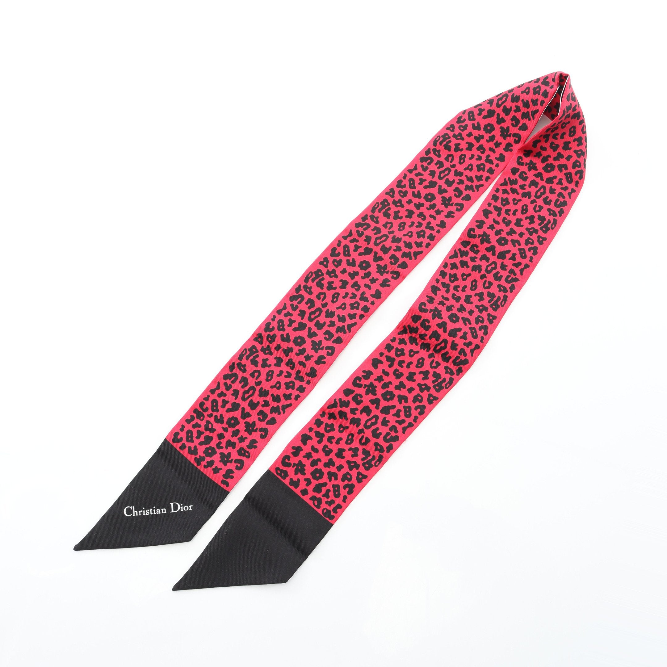 ミッツァ リボン スカーフ レオパード シルク ピンクレッド ブラック