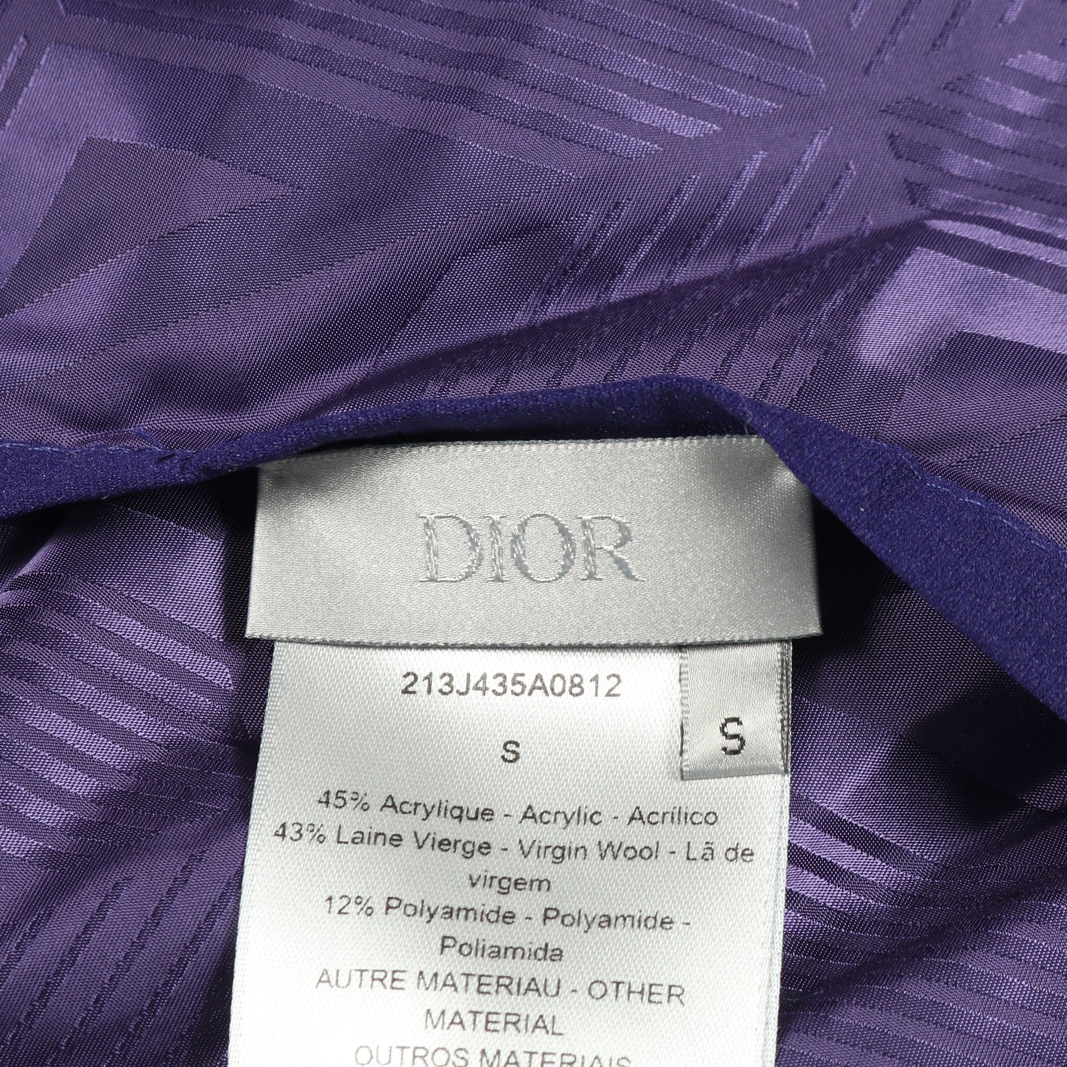 ディオール Dior CDダイヤモンド ノーカラージャケット 衣料品 アウター ウール アクリル メンズ パープル系 / ホワイト系 【中古】 CDダイヤモンド ボア ノーカラージャケット ウール パープル ホワイト