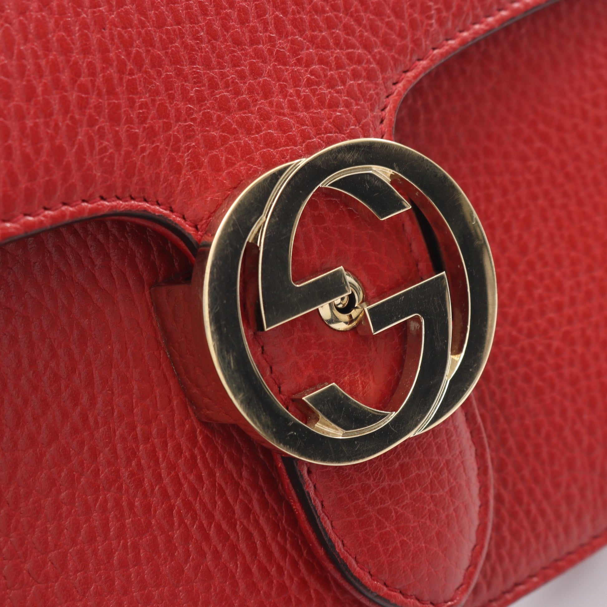 インターロッキングG チェーンショルダーバッグ レザー レッド グッチ バッグ GUCCI