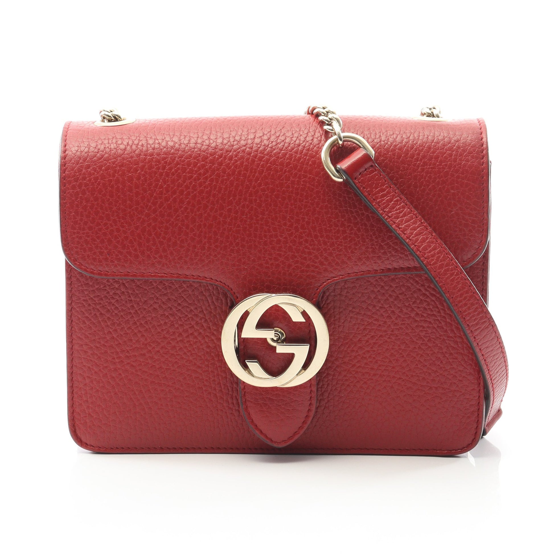 インターロッキングG チェーンショルダーバッグ レザー レッド グッチ バッグ GUCCI