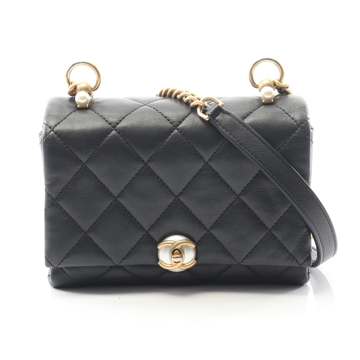 ミニマトラッセ チェーンショルダーバッグ レザー ブラック ゴールド金具 シャネル バッグ CHANEL