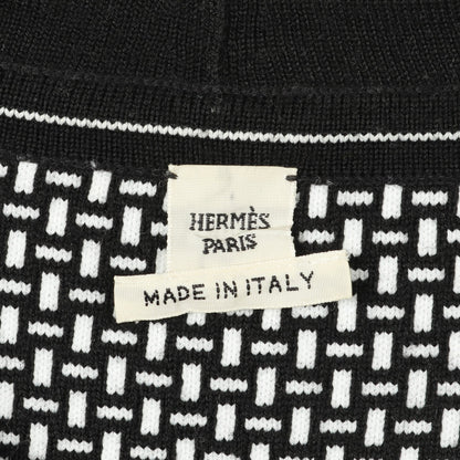 ニット 半袖 総柄 ウール ブラック ホワイト ジップアップ エルメス トップス HERMES