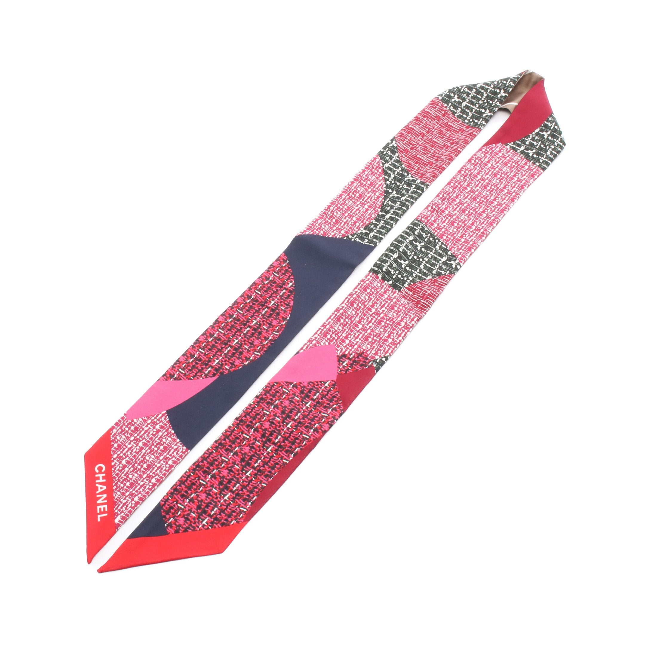 ココマーク リボン スカーフ シルク ピンクレッド ネイビー マルチ