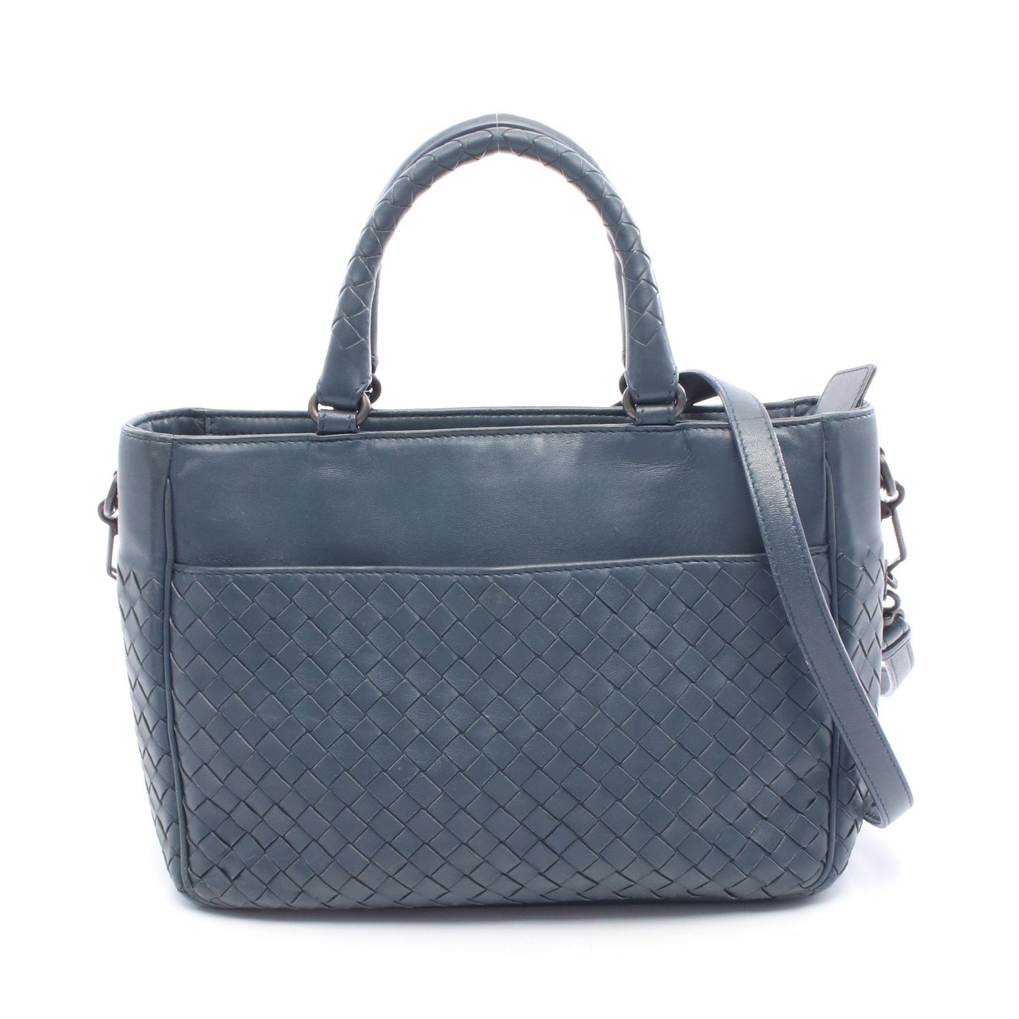イントレチャート ハンドバッグ レザー ネイビー 2WAY ボッテガヴェネタ バッグ BOTTEGA VENETA