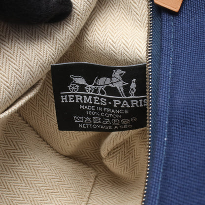 ブリッドアブラックPM ハンドバッグ キャンバス ブルー グリーン シルバー金具 エルメス バッグ HERMES