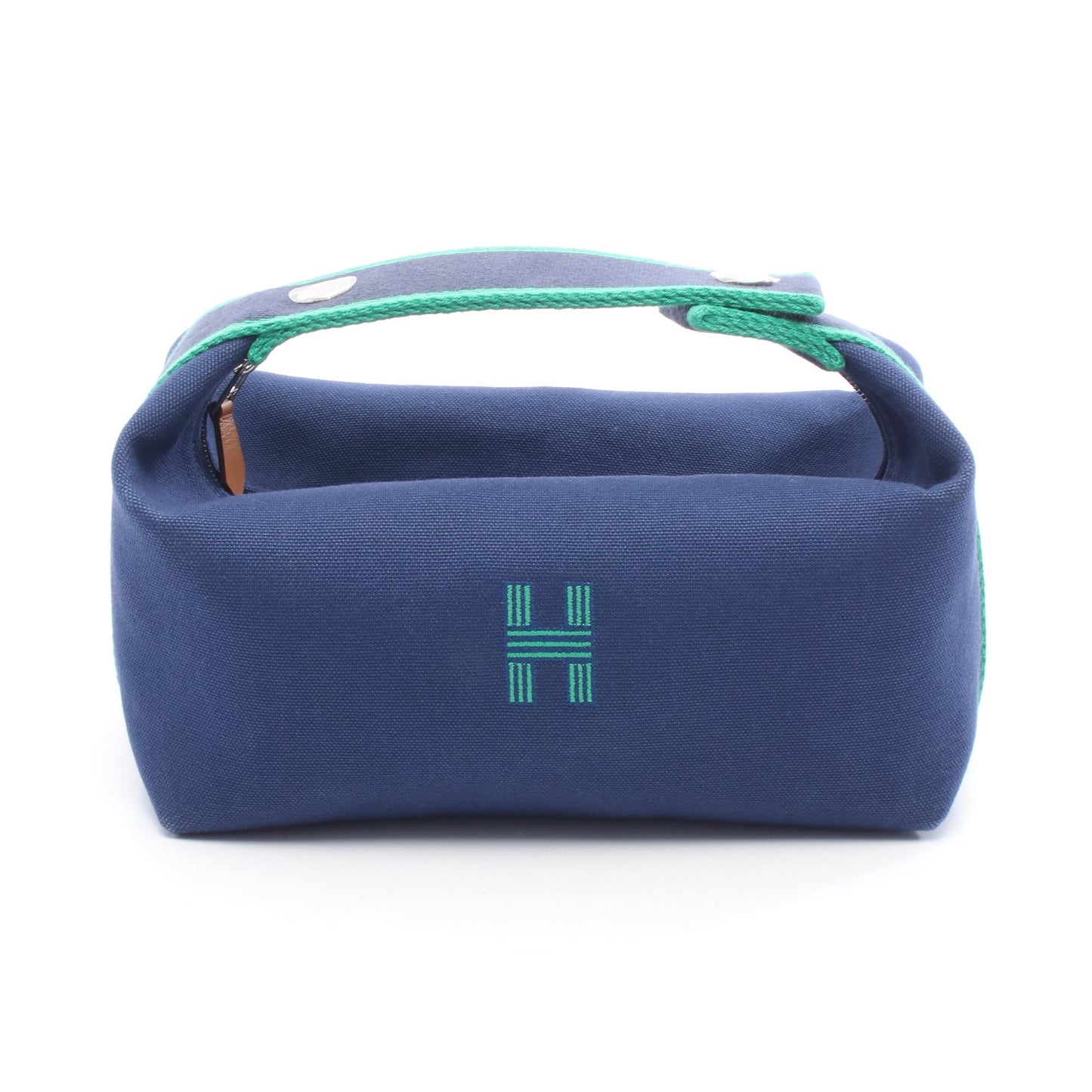 ブリッドアブラックPM ハンドバッグ キャンバス ブルー グリーン シルバー金具 エルメス バッグ HERMES