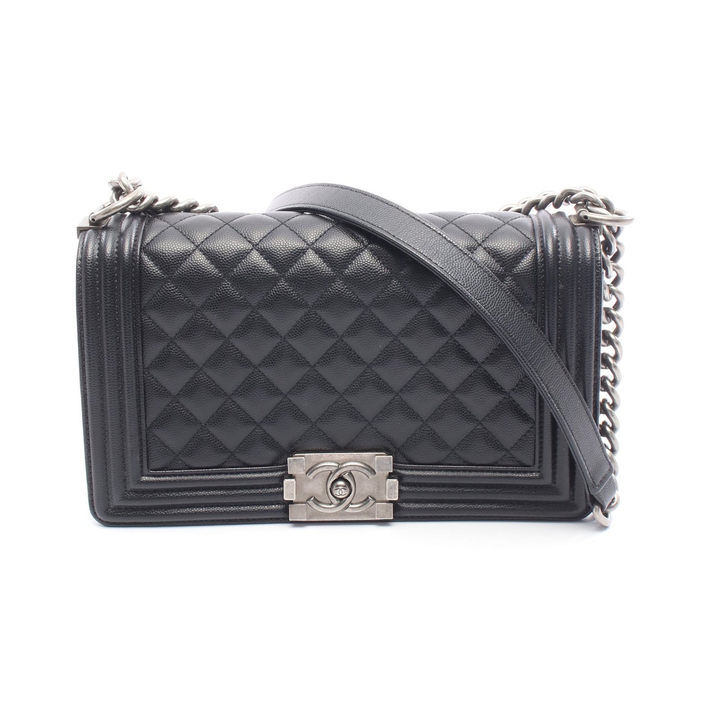 ボーイシャネル チェーンショルダーバッグ キャビアスキン ブラック シルバー金具 シャネル バッグ CHANEL