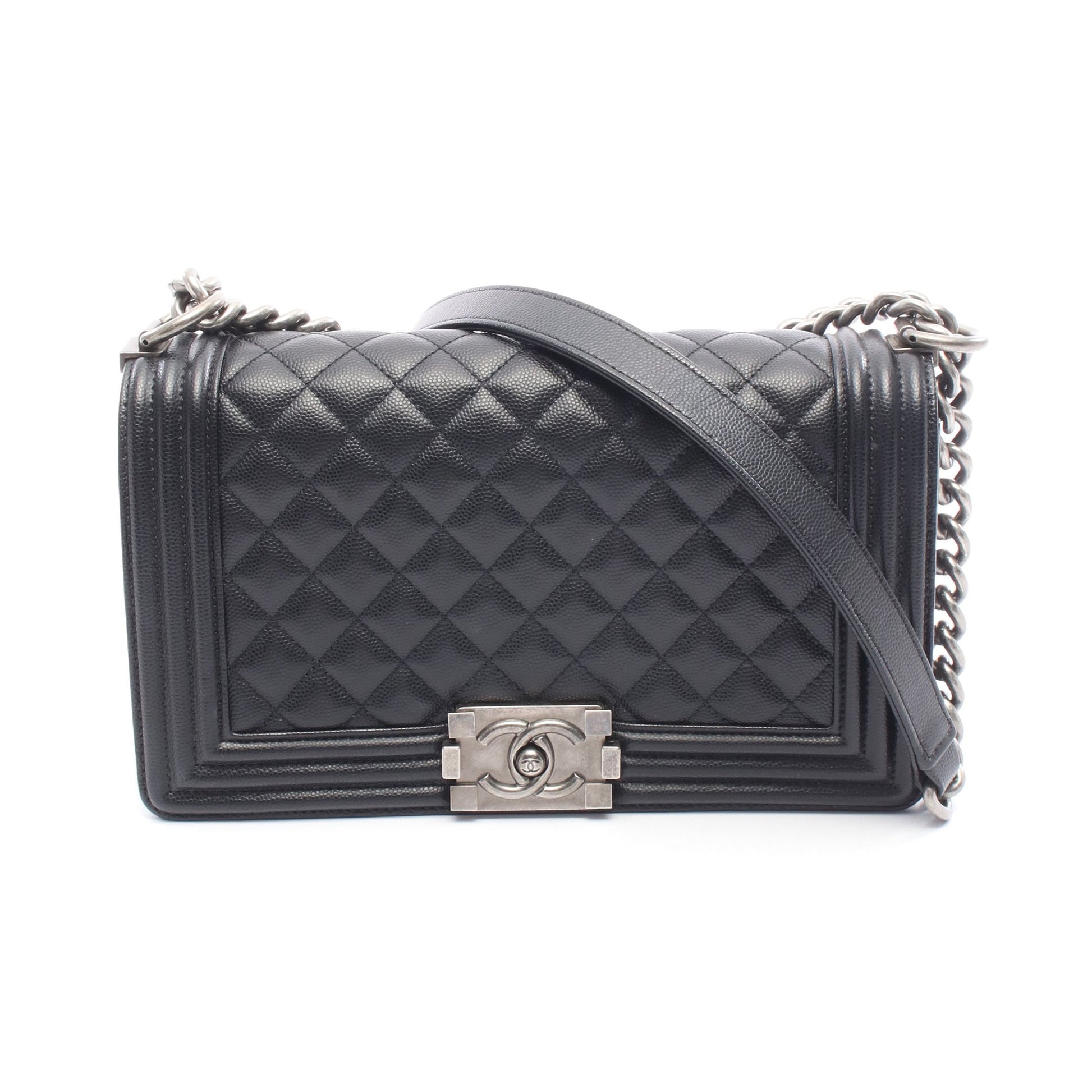 ボーイシャネル チェーンショルダーバッグ キャビアスキン ブラック シルバー金具 シャネル バッグ CHANEL