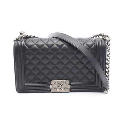 ボーイシャネル チェーンショルダーバッグ キャビアスキン ブラック シルバー金具 シャネル バッグ CHANEL
