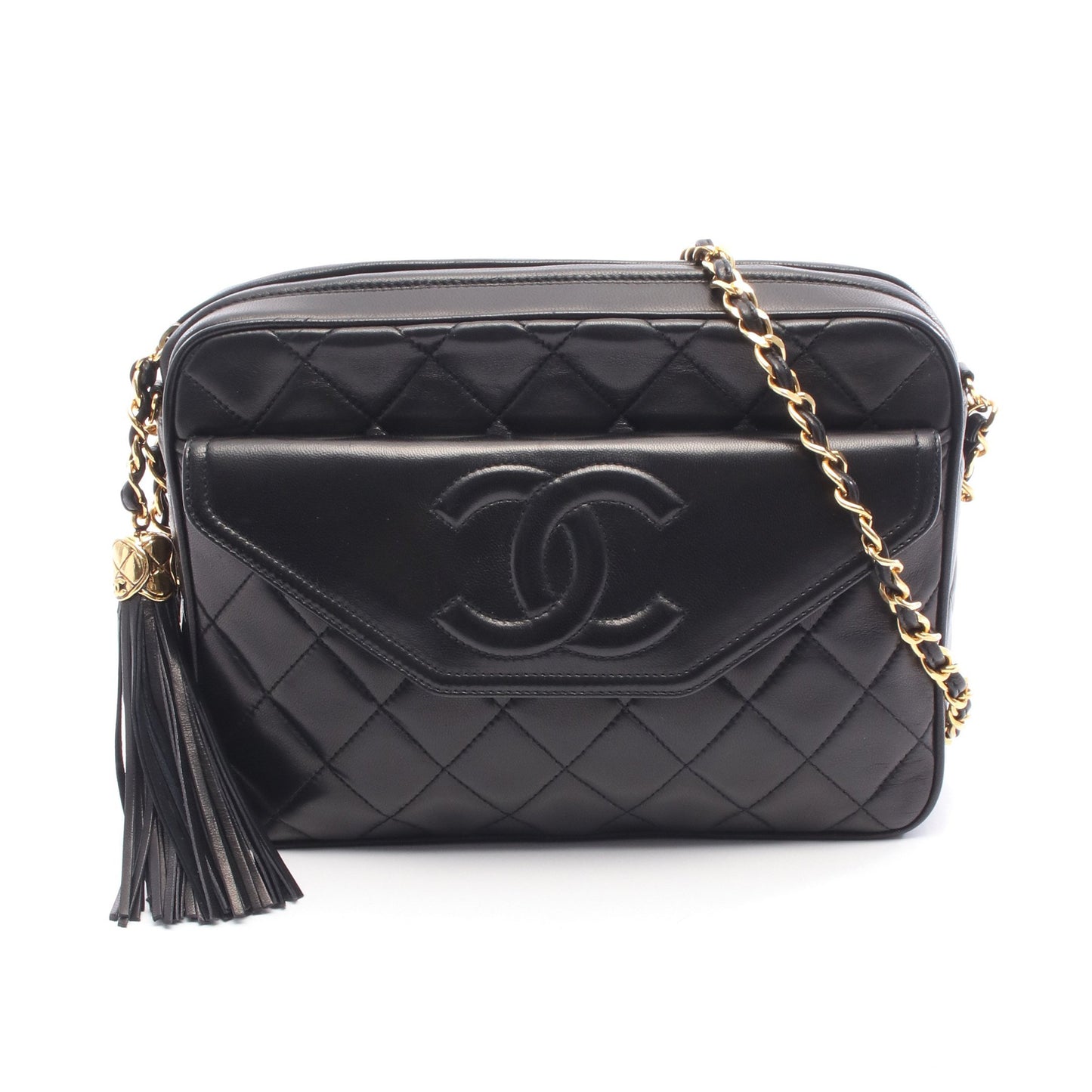チェーンショルダーバッグ ラムスキン ブラック ゴールド金具 フリンジ ヴィンテージ シャネル バッグ CHANEL