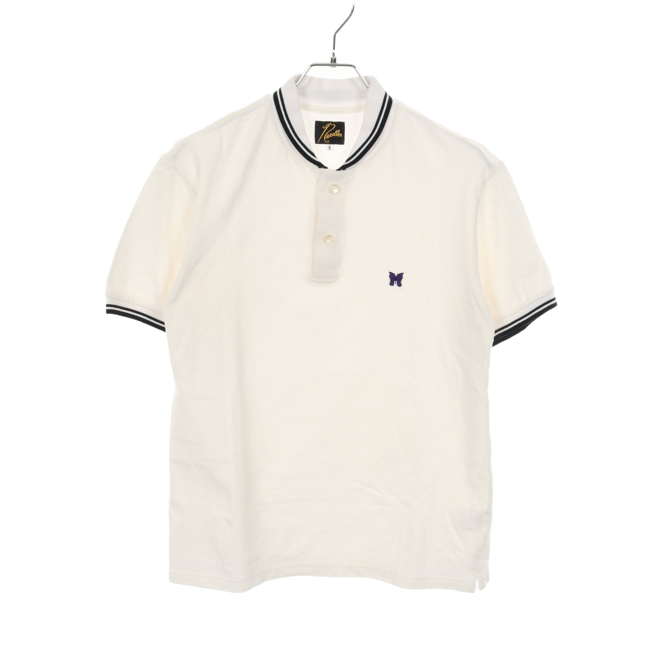 Shawl Collar S/S Polo ポロシャツ 蝶刺繍 コットン ホワイト ブラック