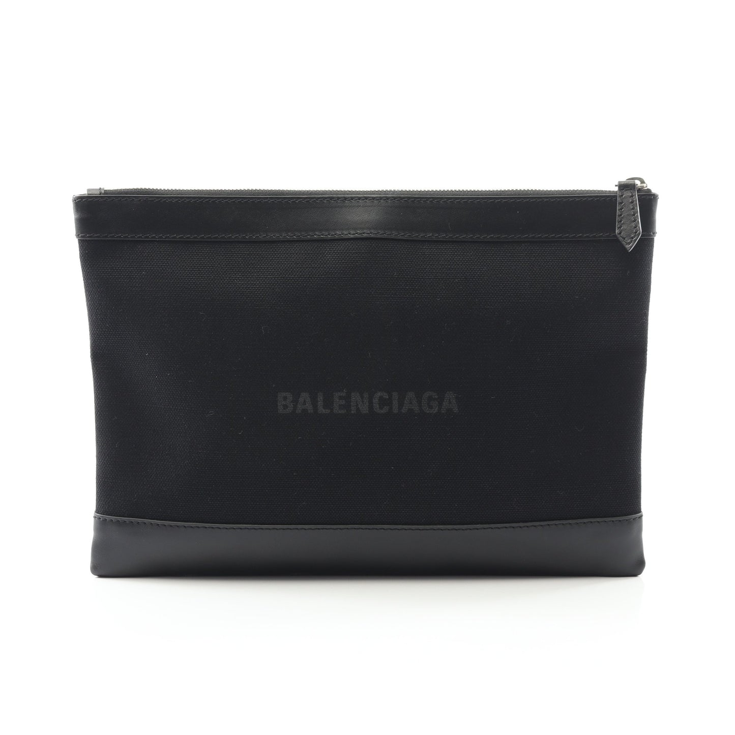 ネイビークリップ M クラッチバッグ キャンバス レザー ブラック バレンシアガ バッグ BALENCIAGA