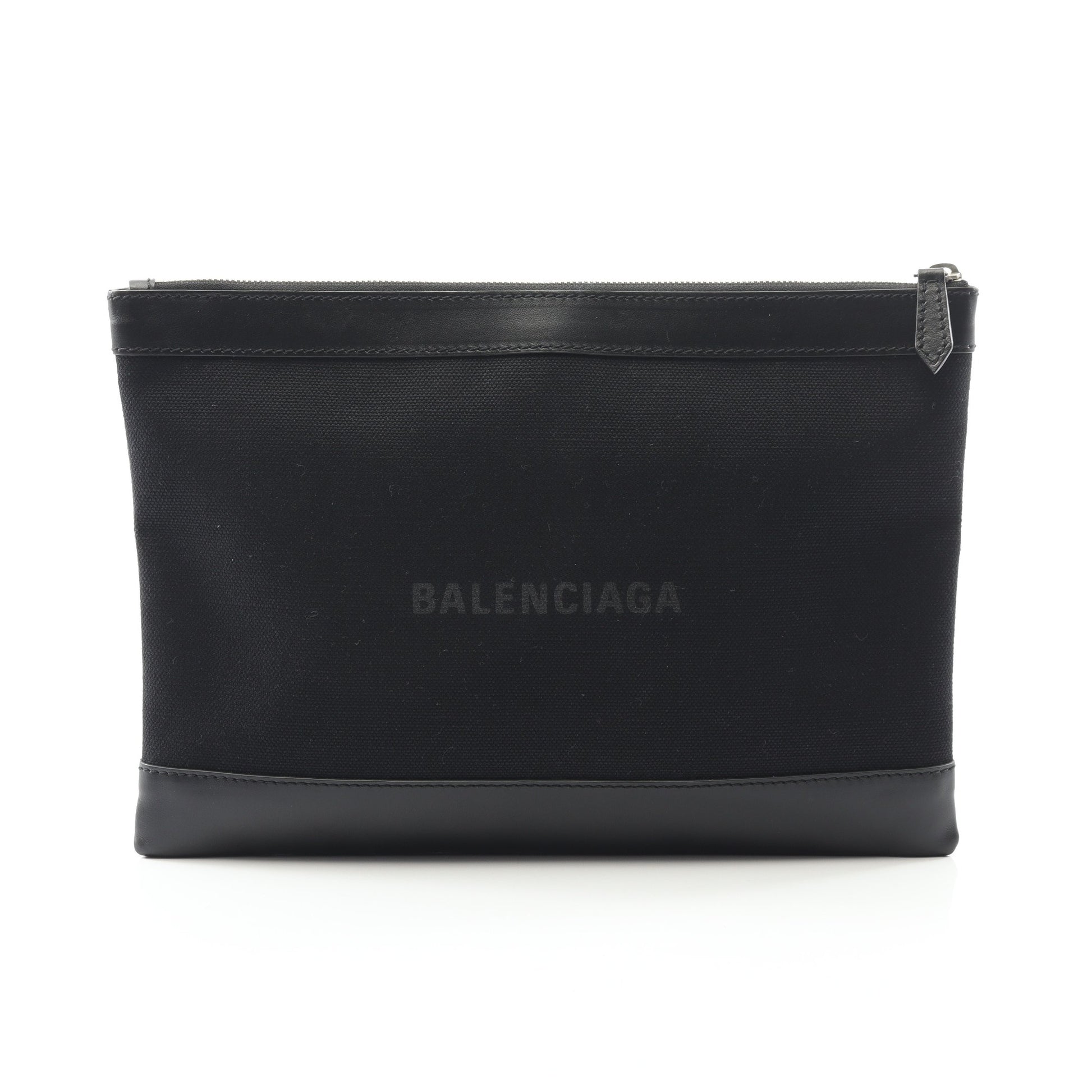 ネイビークリップ M クラッチバッグ キャンバス レザー ブラック バレンシアガ バッグ BALENCIAGA
