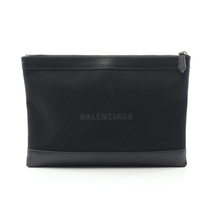 ネイビークリップ M クラッチバッグ キャンバス レザー ブラック バレンシアガ バッグ BALENCIAGA