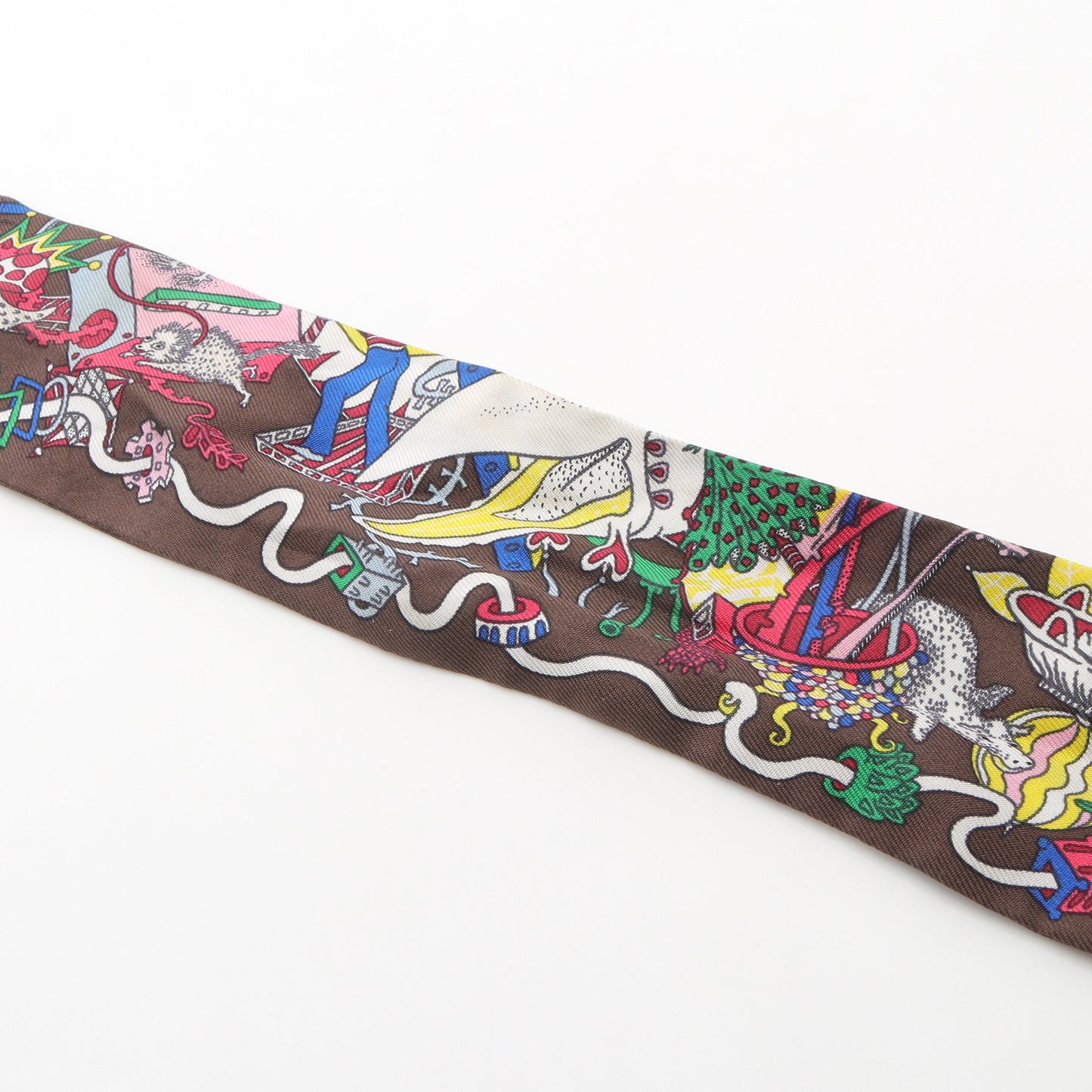 ツイリー LA FOLLE PARADE リボン スカーフ シルク ダークブラウン マルチカラー エルメス 財布・小物 HERMES