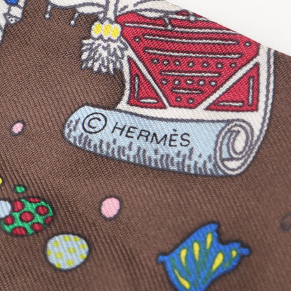 ツイリー LA FOLLE PARADE リボン スカーフ シルク ダークブラウン マルチカラー エルメス 財布・小物 HERMES