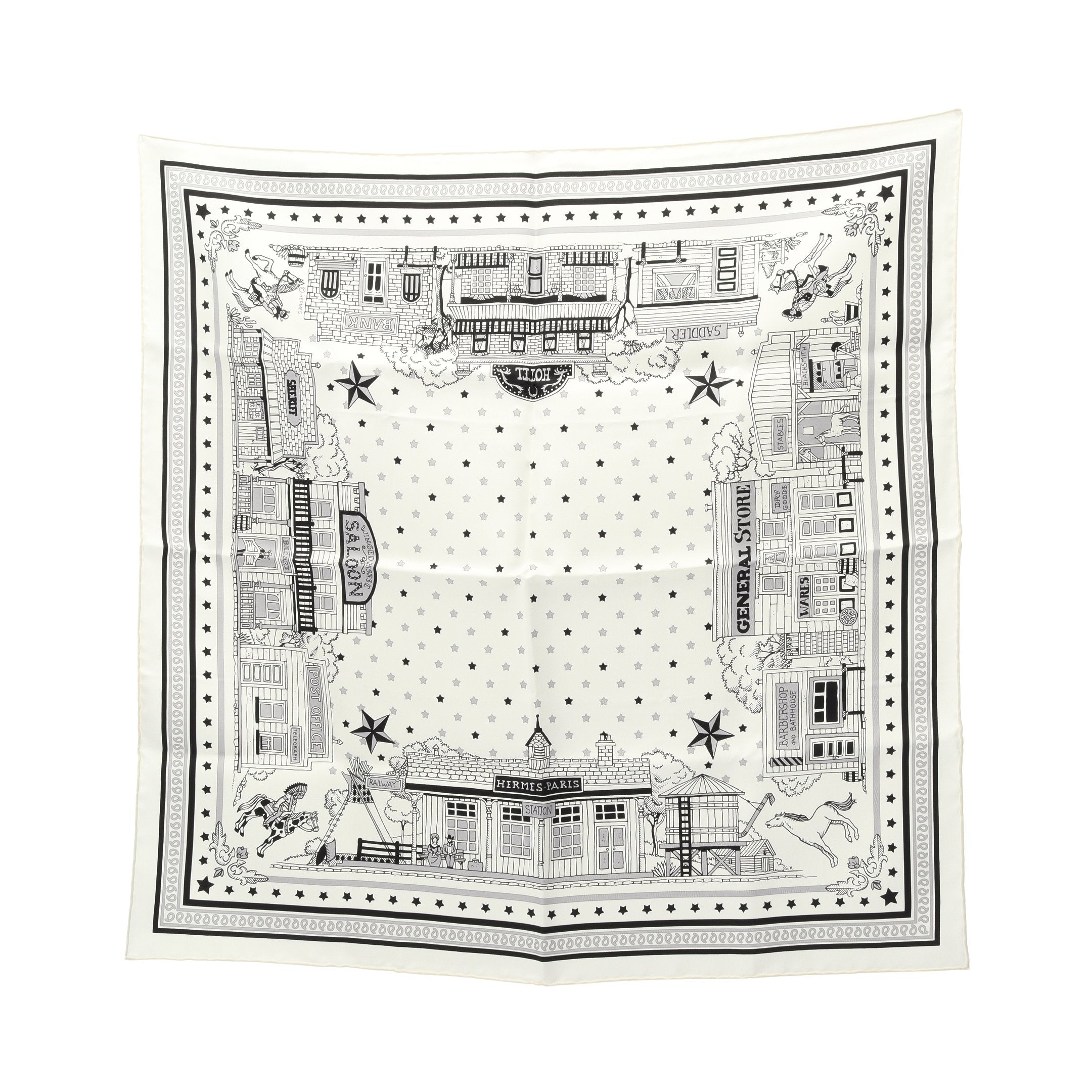 カレ55 Hermes Paris Station Bandana スカーフ シルク ホワイト
