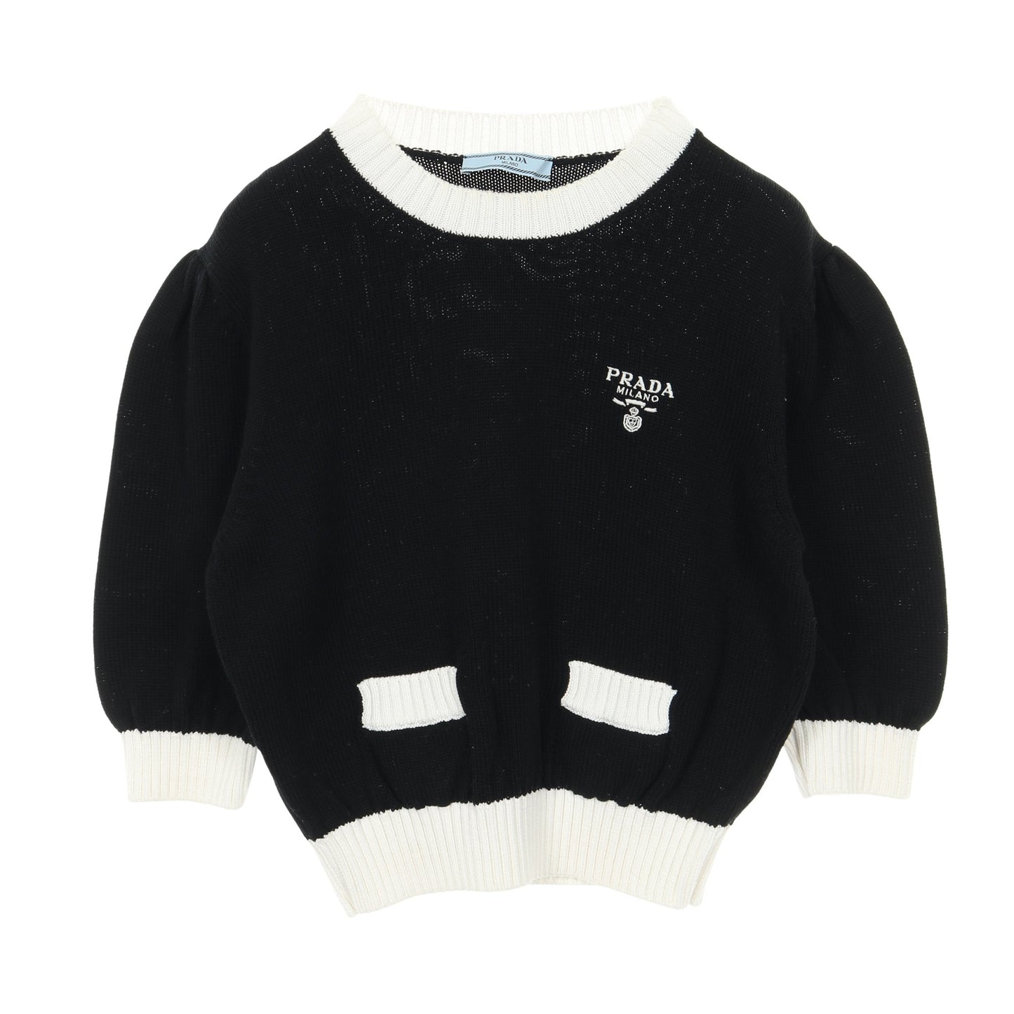 ロゴ セーター ニット クルーネック コットン ブラック ホワイト プラダ トップス PRADA