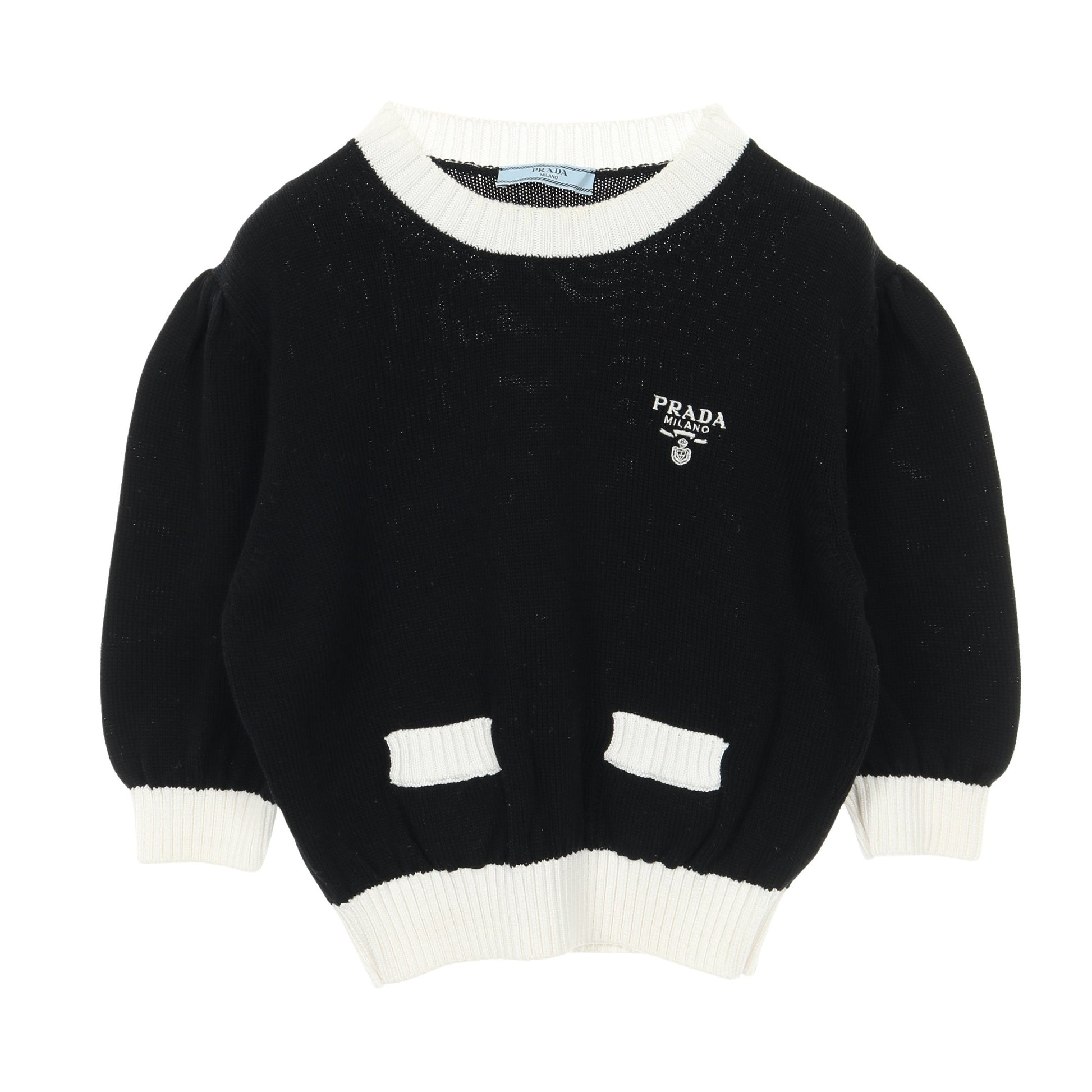 ロゴ セーター ニット クルーネック コットン ブラック ホワイト プラダ トップス PRADA