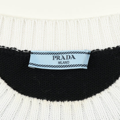 ロゴ セーター ニット クルーネック コットン ブラック ホワイト プラダ トップス PRADA