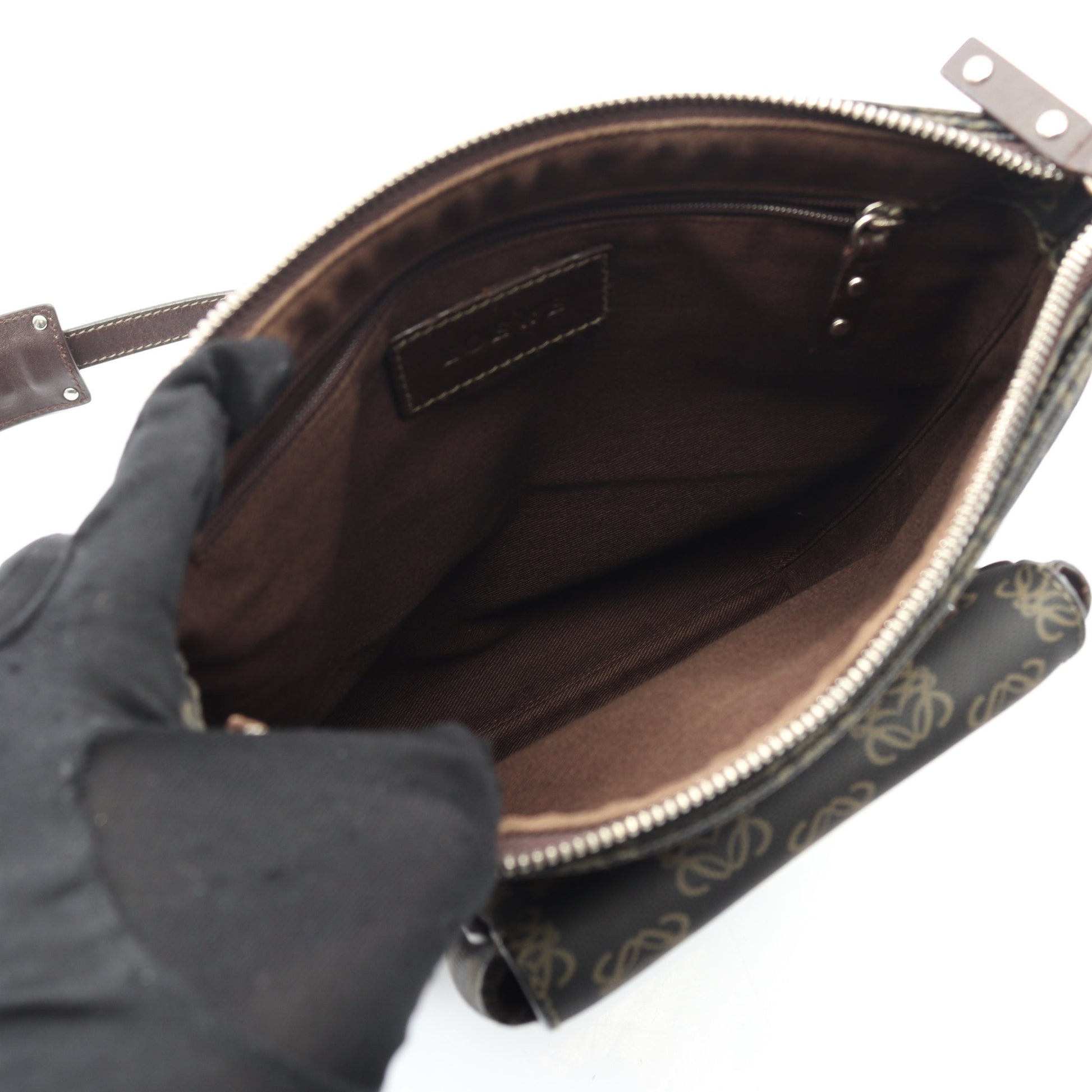 アナグラム ショルダーバッグ PVC レザー ブラック ダークブラウン ロエベ バッグ LOEWE