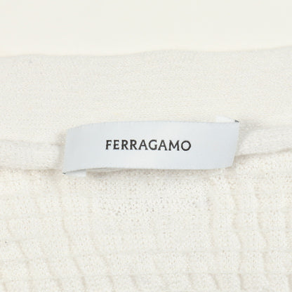 カーディガン Vネック 長袖 ロゴ プレート リネン オフホワイト サルヴァトーレフェラガモ トップス Salvatore Ferragamo