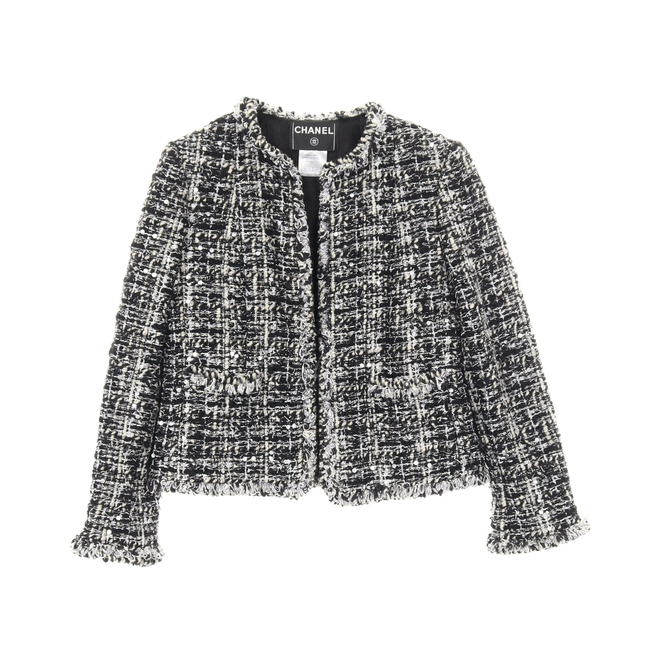 ココマークボタン ツイード ノーカラージャケット スパンコール