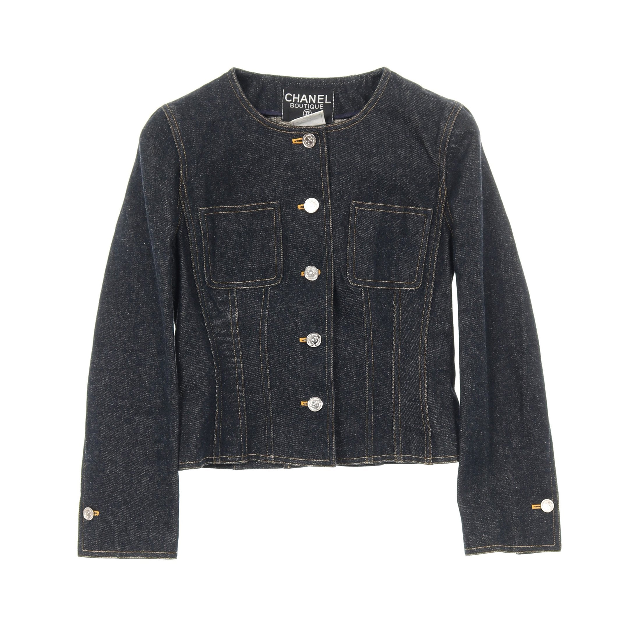 ココマークボタン デニムジャケット ノーカラージャケット コットン