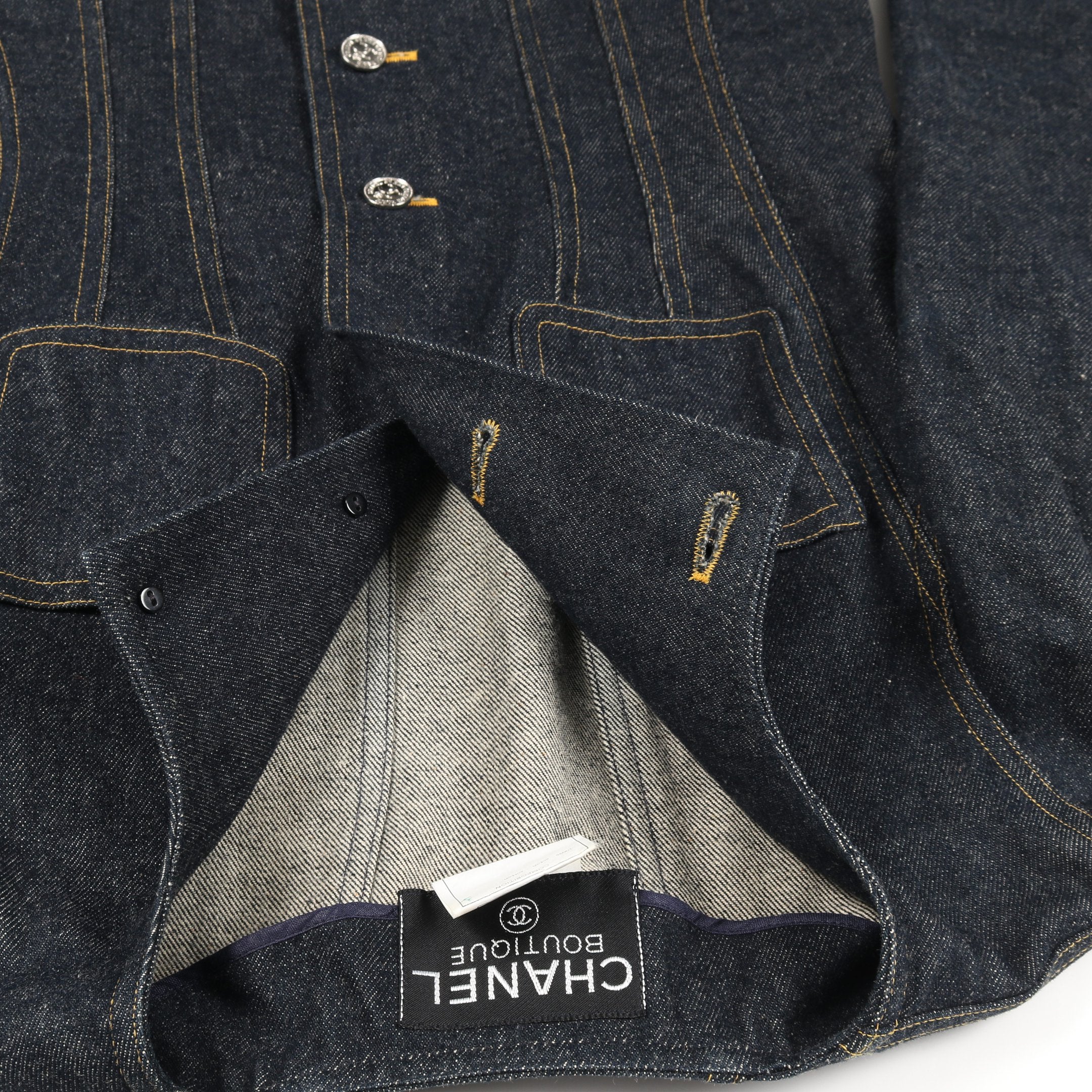 ココマークボタン デニムジャケット ノーカラージャケット コットン