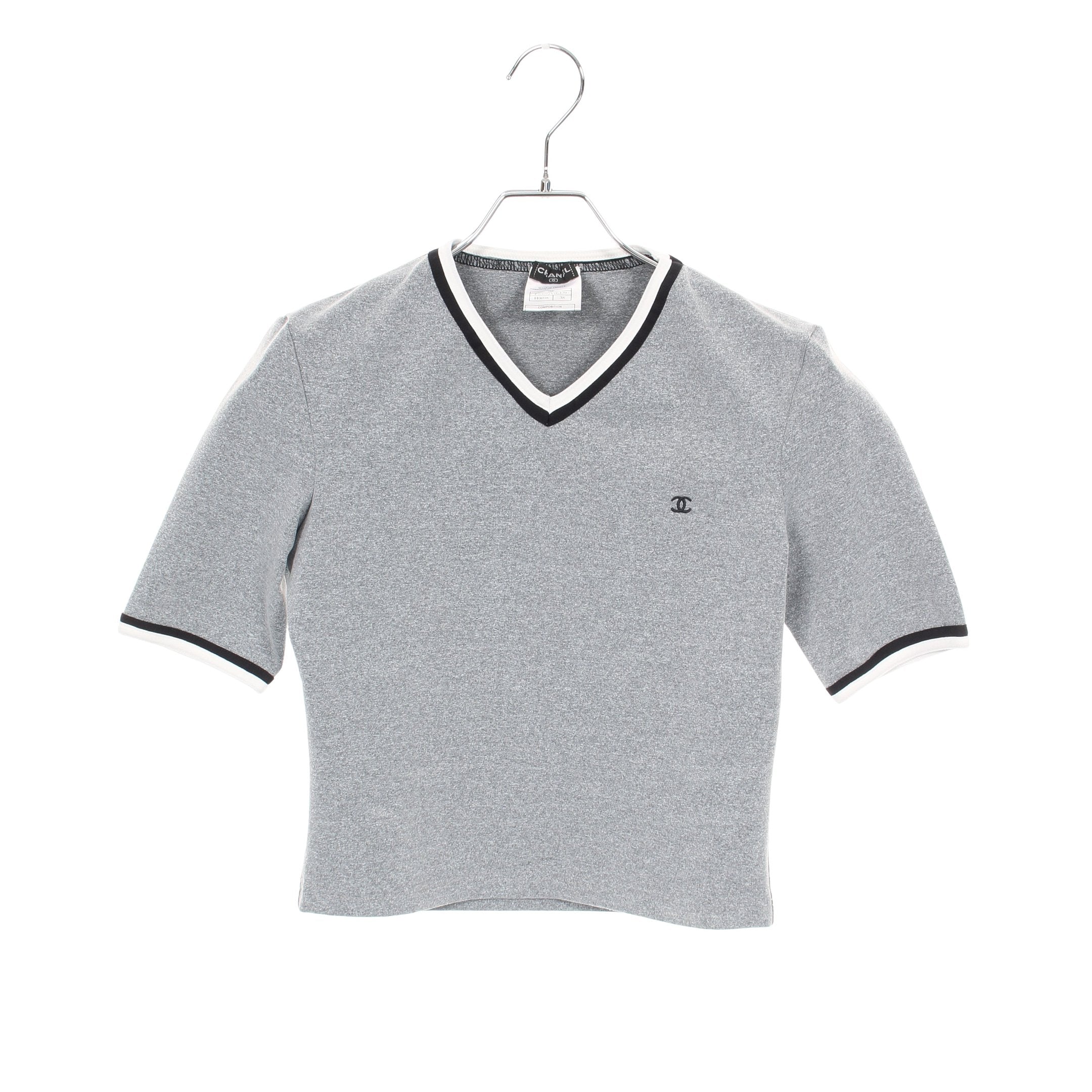 ココマーク刺繍 半袖Tシャツ Vネック ナイロン グレー ブラック