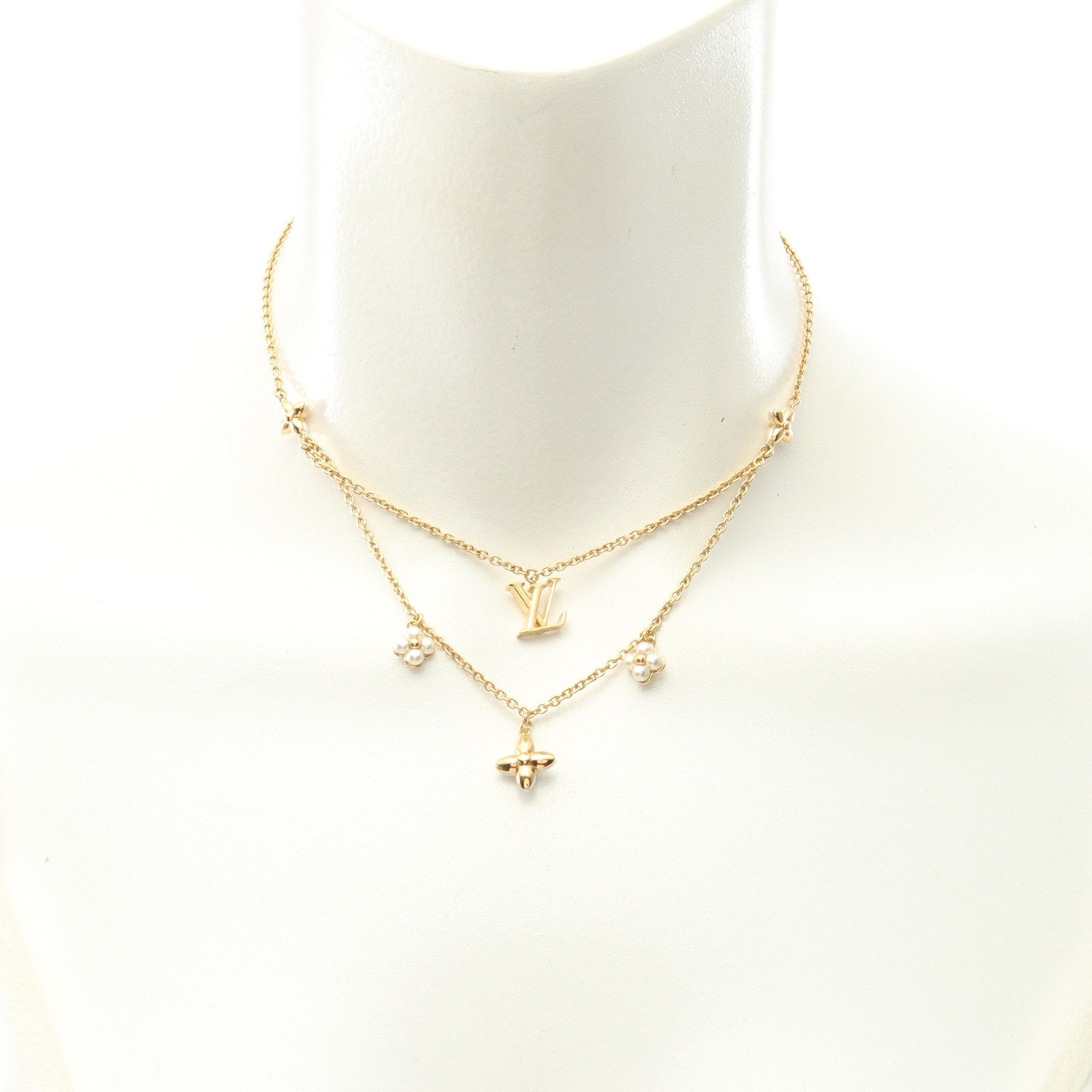 LV フローラグラム ネックレス GP フェイクパール ゴールド ホワイト