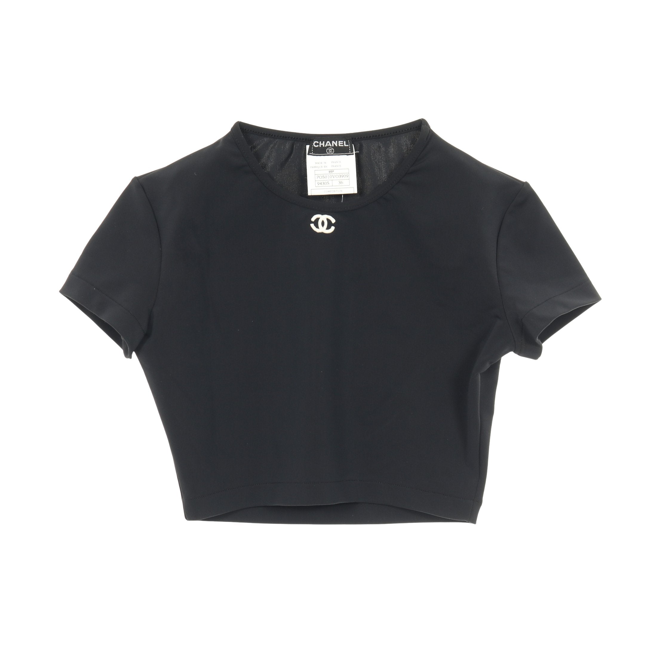 ココマーク カットソー 半袖 クロップド丈 ナイロン ブラック シャネル