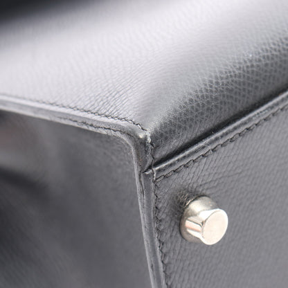 ケリー32 ハンドバッグ クシュベル ブラック シルバー金具 外縫い 2WAY □H刻印 エルメス バッグ HERMES