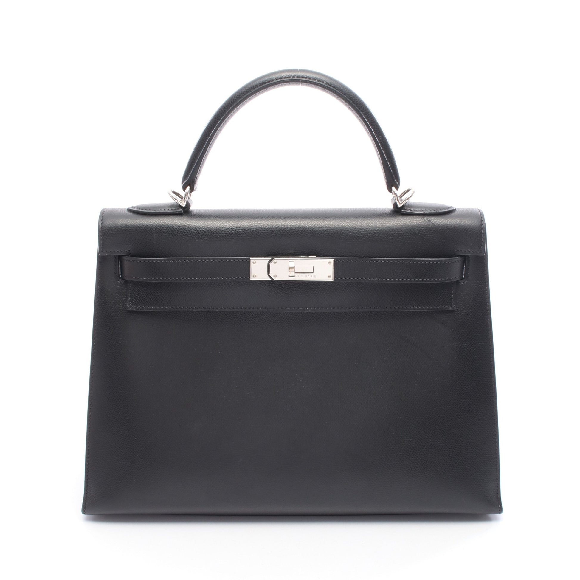 ケリー32 ハンドバッグ クシュベル ブラック シルバー金具 外縫い 2WAY □H刻印 エルメス バッグ HERMES