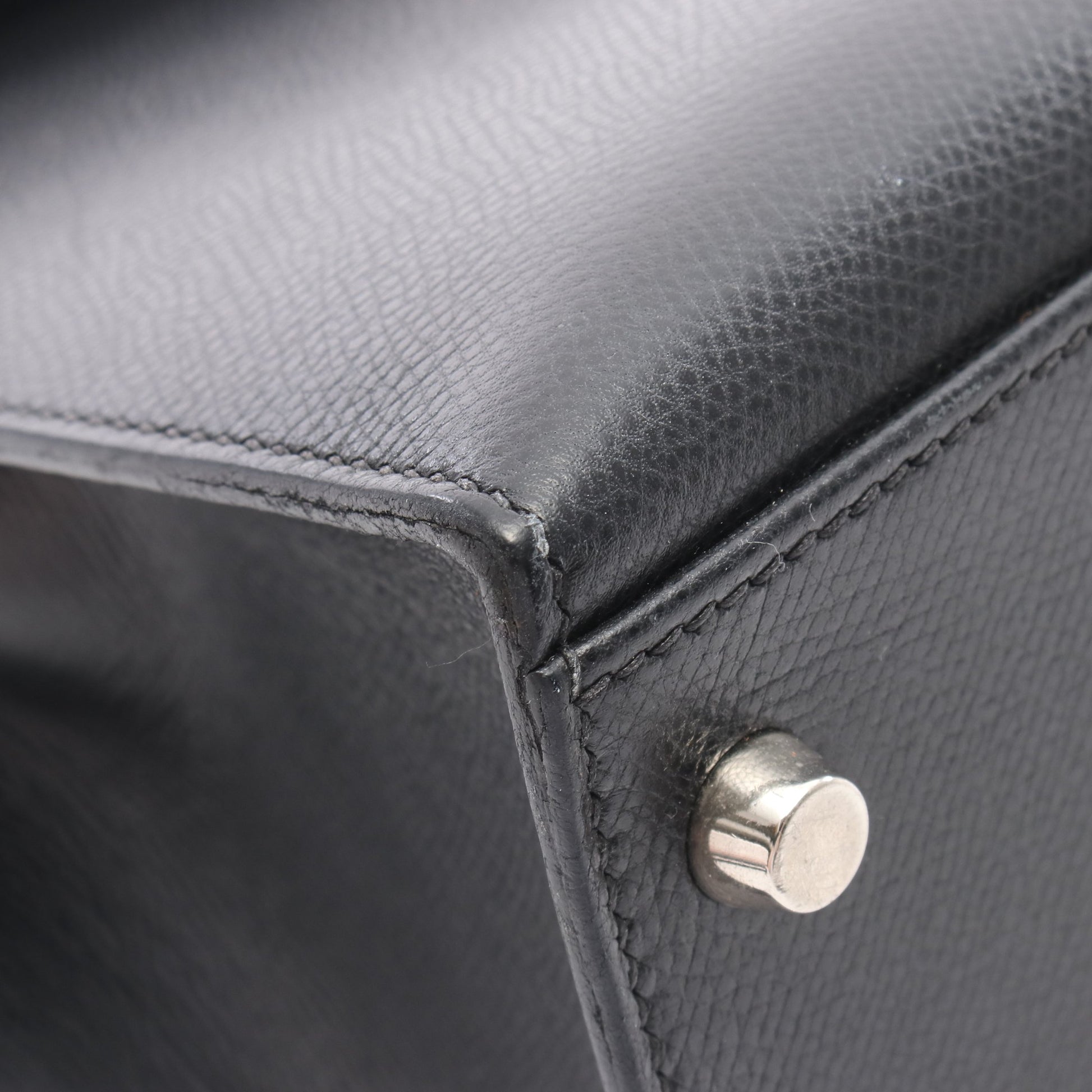 ケリー32 ハンドバッグ クシュベル ブラック シルバー金具 外縫い 2WAY □H刻印 エルメス バッグ HERMES