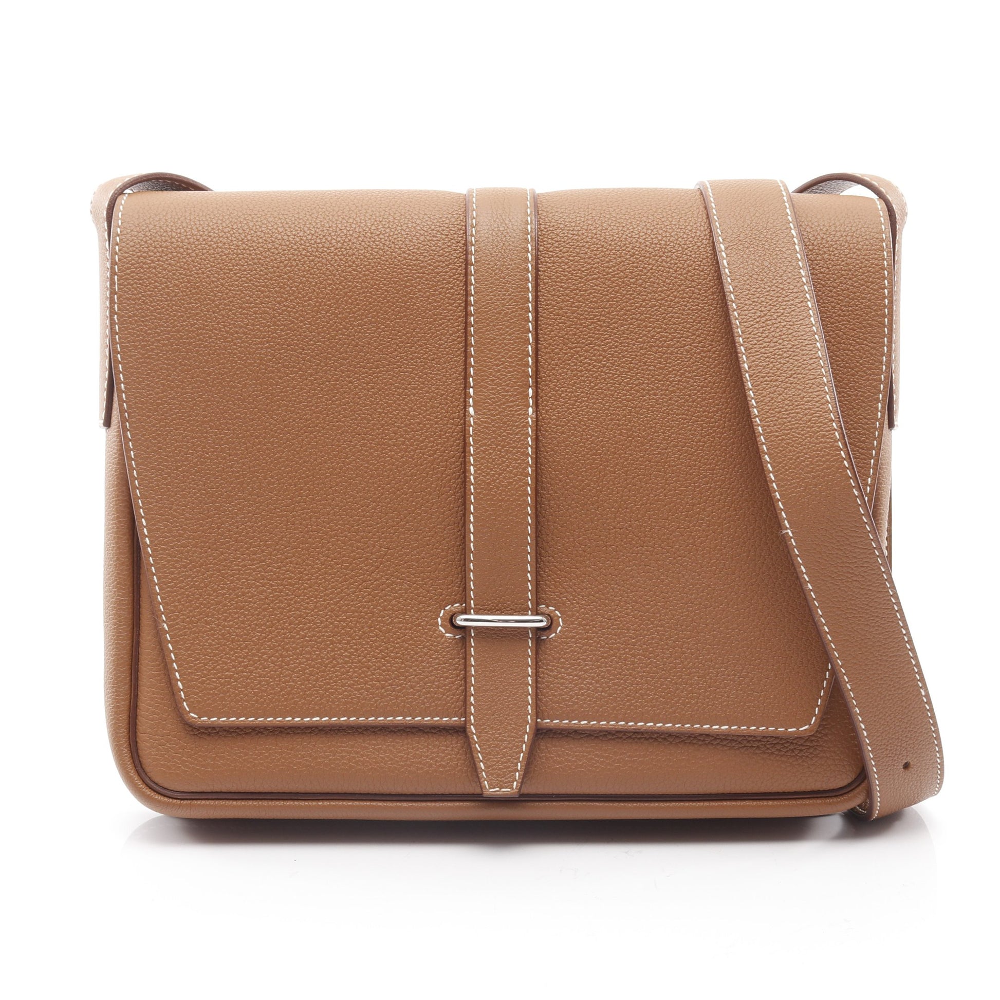 スティーブ ライト ジュニア ゴールド ショルダーバッグ トゴ ブラウン シルバー金具 W刻印 エルメス バッグ HERMES
