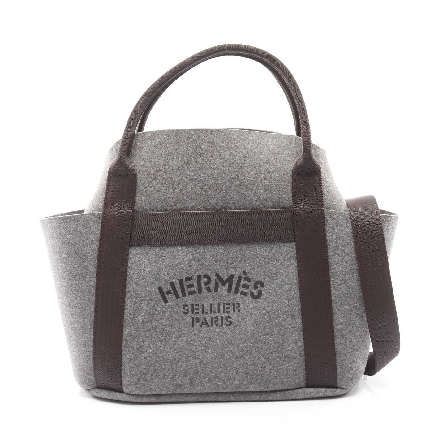 サックドパンサージュ グルーム ハンドバッグ トートバッグ フェルト グレー シルバー金具 2WAY U刻印 エルメス バッグ HERMES
