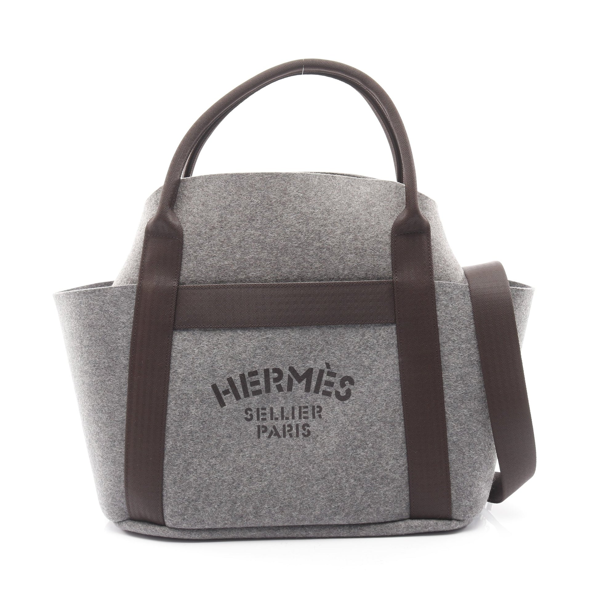 サックドパンサージュ グルーム ハンドバッグ トートバッグ フェルト グレー シルバー金具 2WAY U刻印 エルメス バッグ HERMES