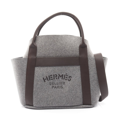 サックドパンサージュ グルーム ハンドバッグ トートバッグ フェルト グレー シルバー金具 2WAY U刻印 エルメス バッグ HERMES