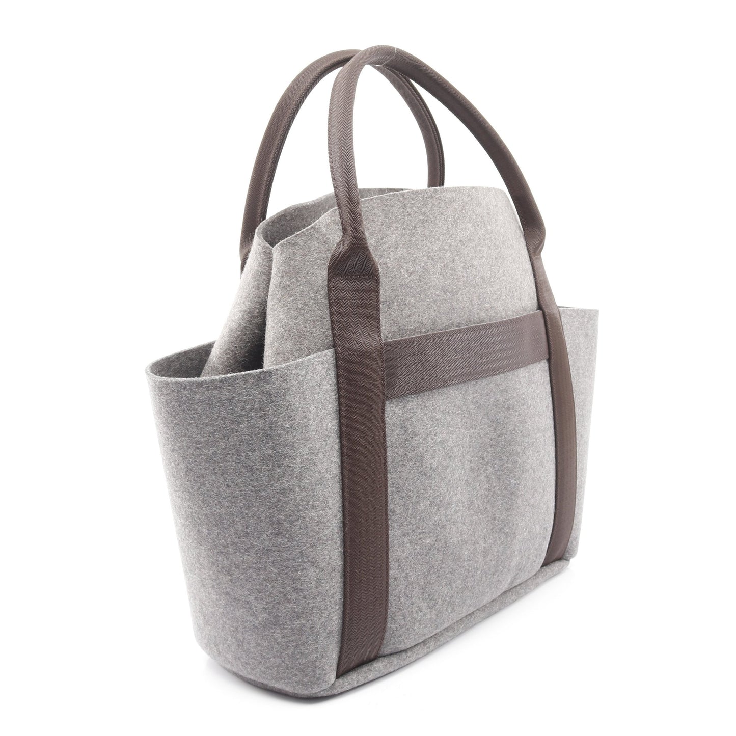 サックドパンサージュ グルーム ハンドバッグ トートバッグ フェルト グレー シルバー金具 2WAY U刻印 エルメス バッグ HERMES