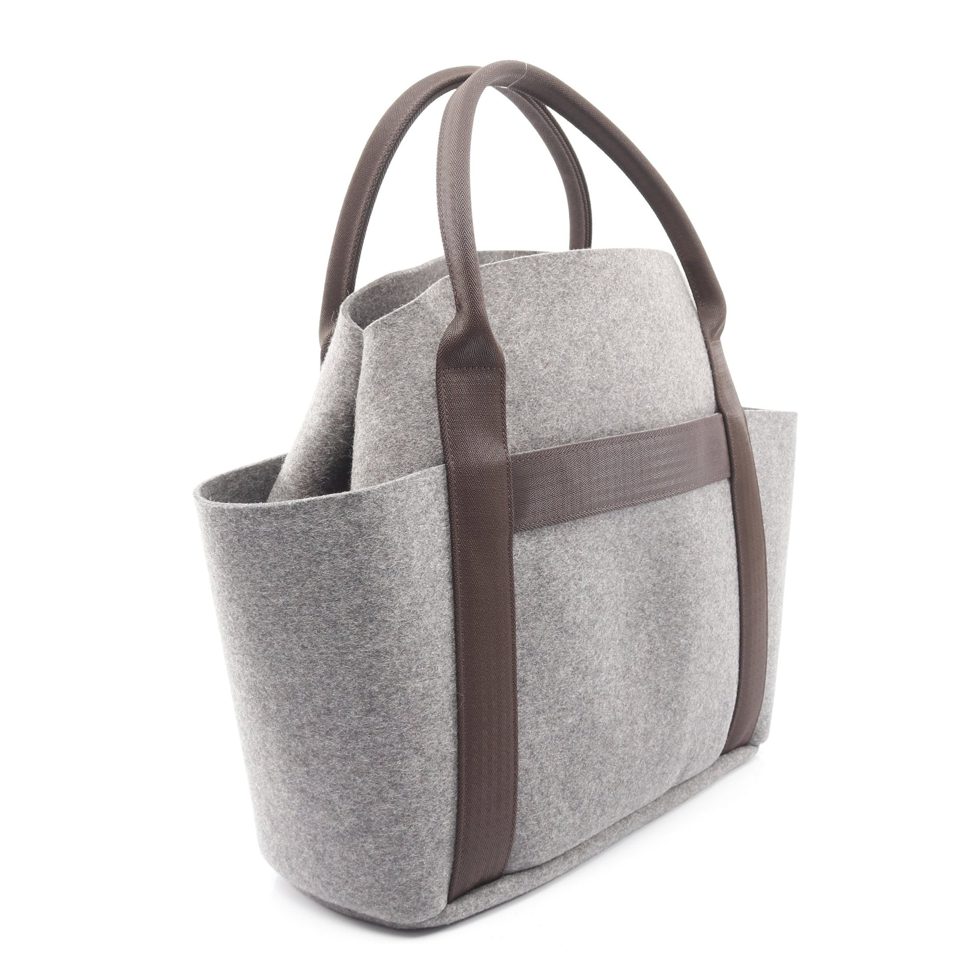 サックドパンサージュ グルーム ハンドバッグ トートバッグ フェルト グレー シルバー金具 2WAY U刻印 エルメス バッグ HERMES