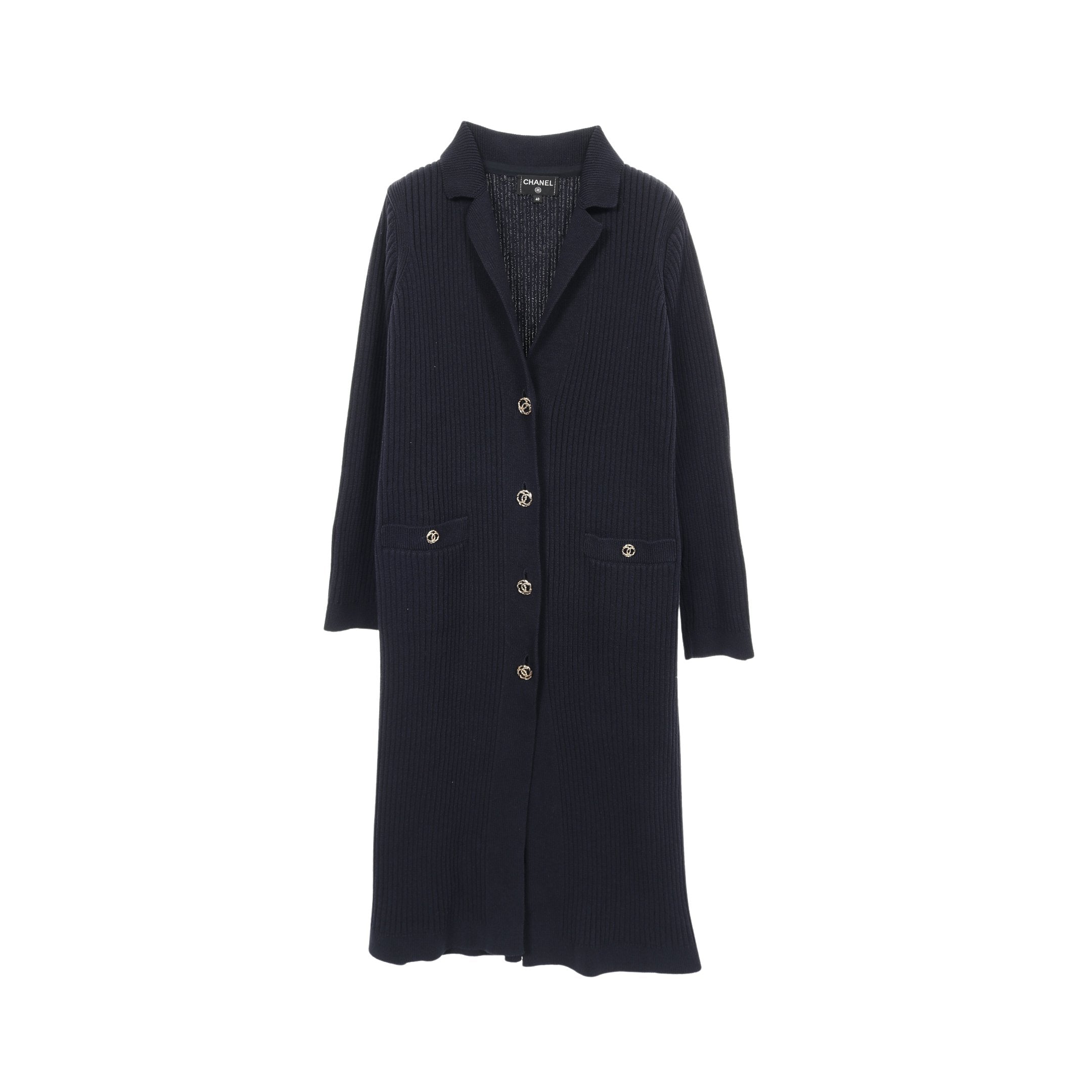 ココマークボタン ニット カーディガン コットン ネイビー シャネル