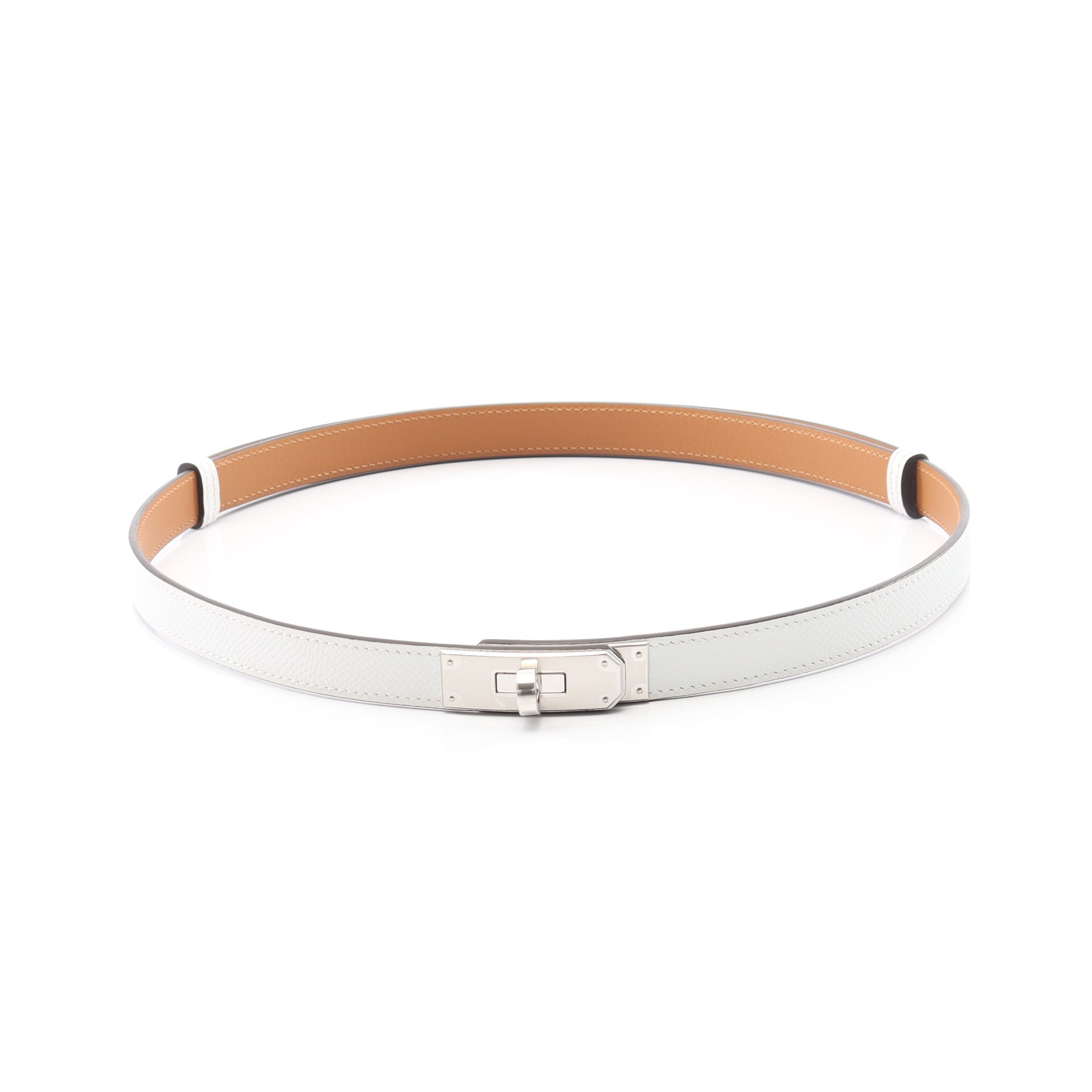 新品未使用レアエルメス ケリーベルト ホワイト W刻印 ケリーベルト ベルト ヴォーエプソン ホワイト シルバー金具 W刻印