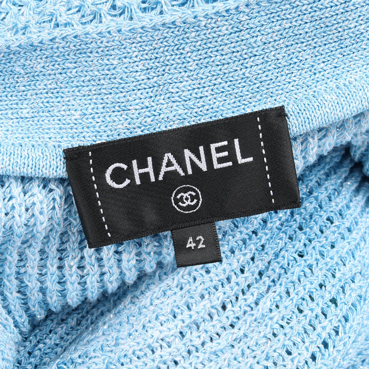 ココマークボタン ロング カーディガン リネン ビスコース コットン ライトブルー マルチカラー シャネル トップス CHANEL