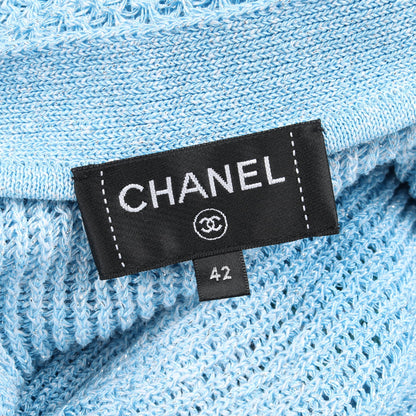 ココマークボタン ロング カーディガン リネン ビスコース コットン ライトブルー マルチカラー シャネル トップス CHANEL