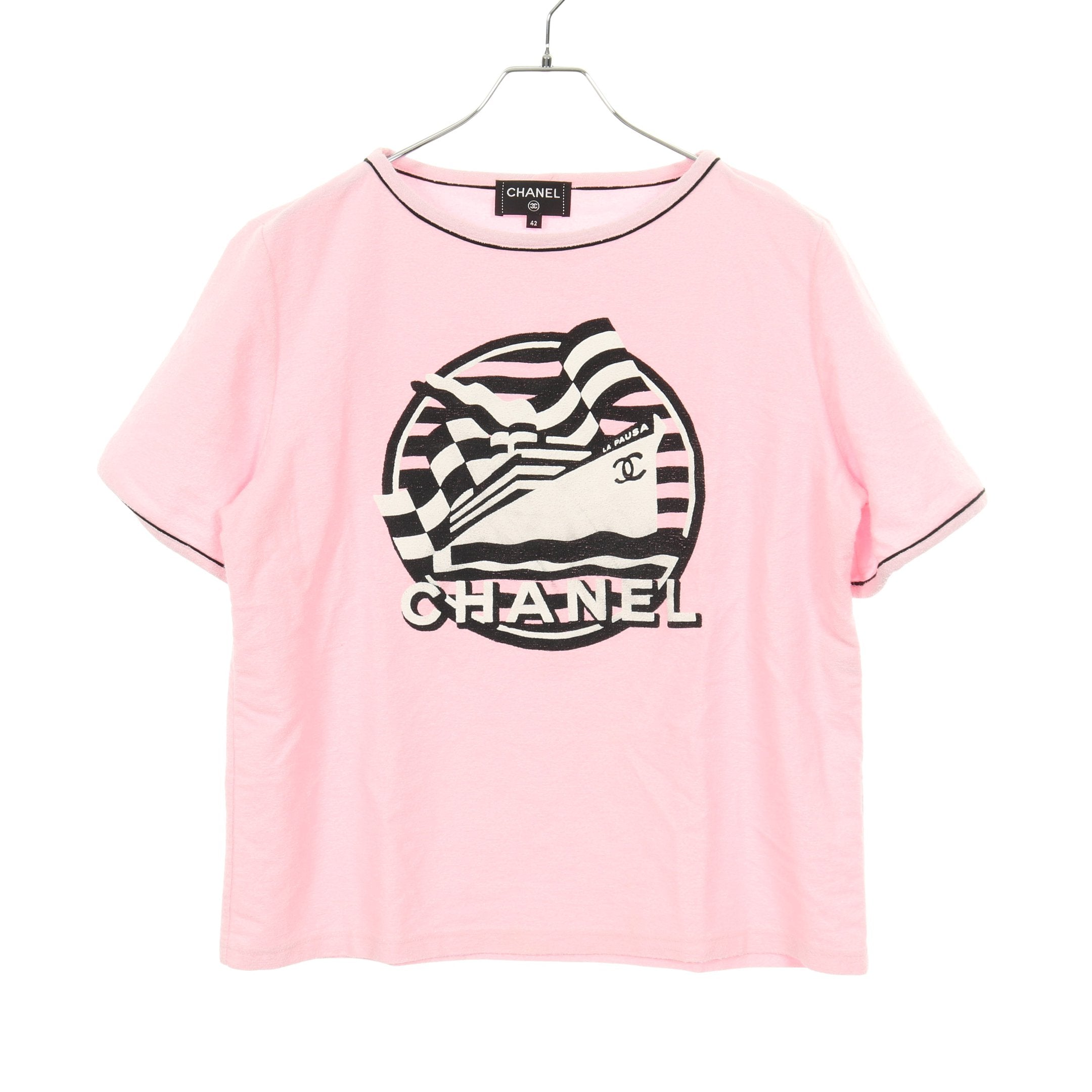 CHANEL ピンク 半袖Tシャツ La Pausa ココマーク Tシャツ 半袖 コットン ピンク ブラック ホワイト