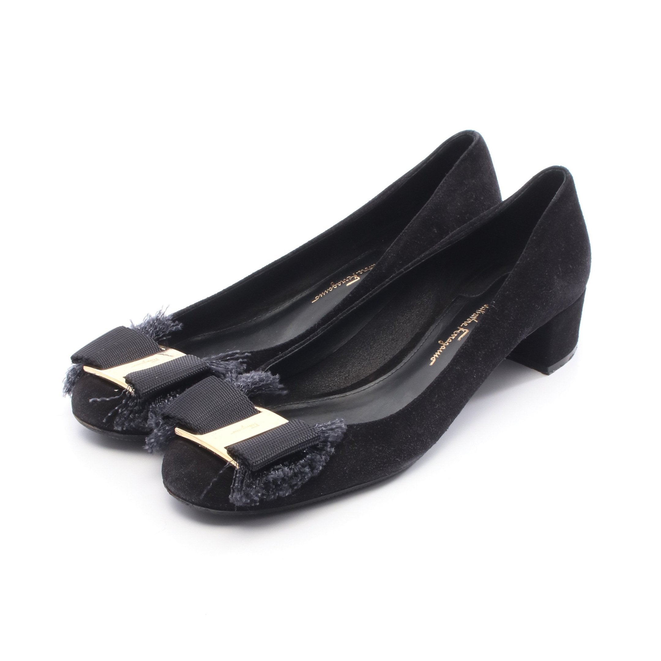 ■希少■ Ferragamo パンプス スエード ヴァラリボン 黒 2418T □希少□ Ferragamo パンプス スエード ヴァラリボン 黒 2418T □希少